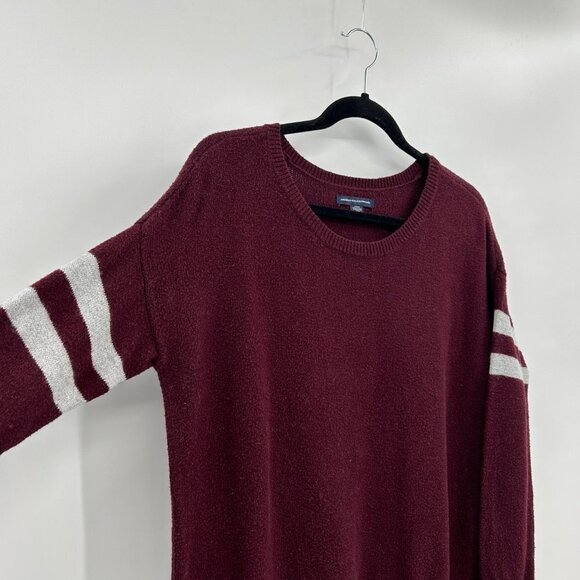AMERICAN EAGLE Burgundy Varsity Stripe Wool Blend Crew Neck Knit Sweater Medium - Picture 3 of 5